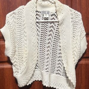 Robbie Bee Cream Open-Knit Short Sleeve Cardigan